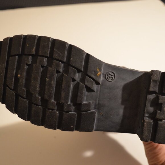 Gray Mid Rise Boots Side Zipper Decorative Back Lace Brown Wool Knit Top Lady 37 - Picture 5 of 7